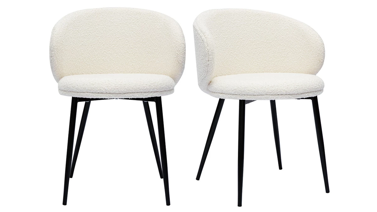 Chaises Design En Tissu Effet Laine Bouclée écru Et Métal Noir (lot De 2) ROSALIE 3 Chaises Design En Tissu Effet Laine Bouclée écru Et Métal Noir (lot De 2) ROSALIE