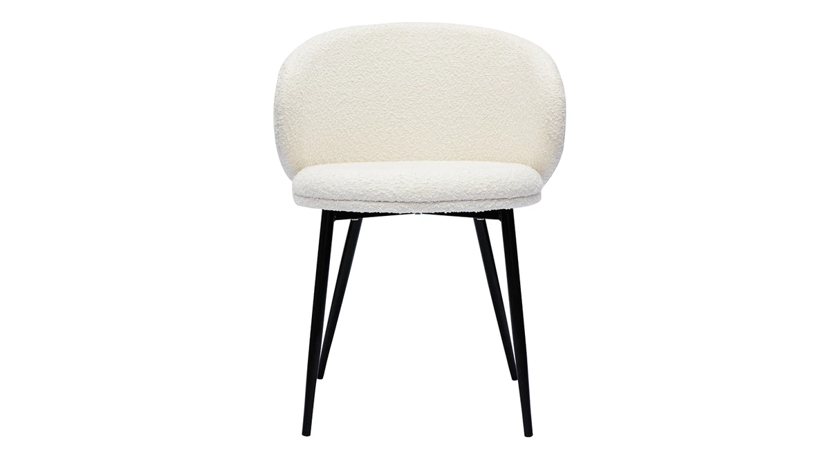 Chaises Design En Tissu Effet Laine Bouclée écru Et Métal Noir (lot De 2) ROSALIE 4 Chaises Design En Tissu Effet Laine Bouclée écru Et Métal Noir (lot De 2) ROSALIE – Image 2