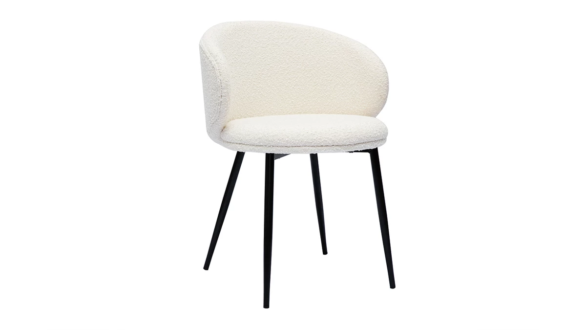 Chaises Design En Tissu Effet Laine Bouclée écru Et Métal Noir (lot De 2) ROSALIE 5 Chaises Design En Tissu Effet Laine Bouclée écru Et Métal Noir (lot De 2) ROSALIE – Image 3