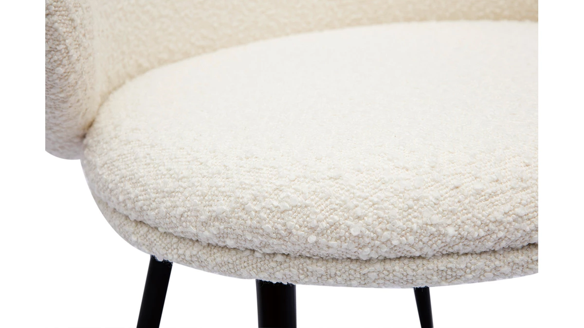 Chaises Design En Tissu Effet Laine Bouclée écru Et Métal Noir (lot De 2) ROSALIE 7 Chaises Design En Tissu Effet Laine Bouclée écru Et Métal Noir (lot De 2) ROSALIE – Image 5