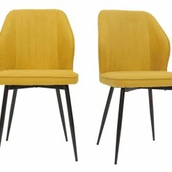 Chaises Design En Tissu Effet Velours Jaune Moutarde Et Métal Noir (lot De 2) FANETTE