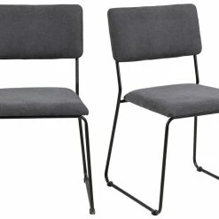 Chaises Design En Tissu Gris Et Métal Noir (lot De 2) FLORE