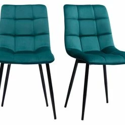 Chaises Design En Tissu Velours Bleu Canard Et Métal Noir (lot De 2) MAXWELL