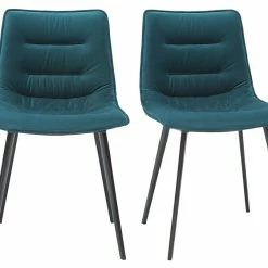 Chaises Design En Tissu Velours Bleu Pétrole Et Métal Noir (lot De 2) PARKER
