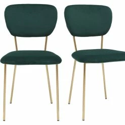 Chaises Design En Tissu Velours Gaufré Vert Foncé Et Métal Doré (lot De 2) LEPIDUS