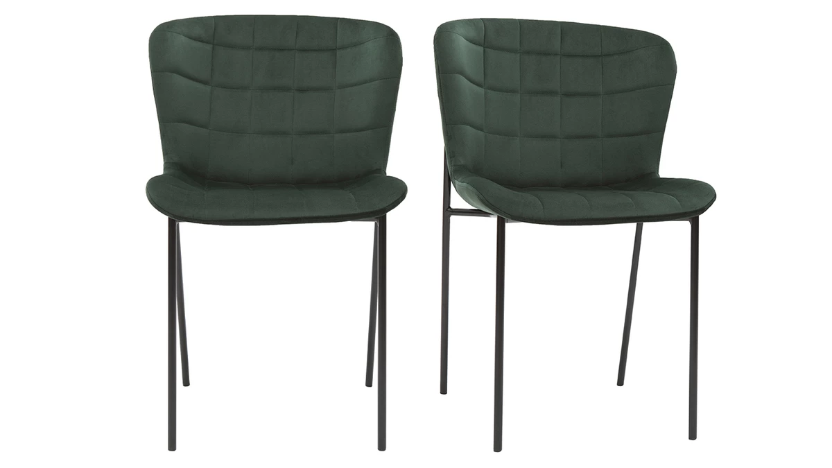 Chaises Design En Tissu Velours Vert Foncé Et Métal Noir (lot De 2) SAIGA 3 Chaises Design En Tissu Velours Vert Foncé Et Métal Noir (lot De 2) SAIGA