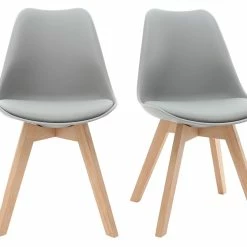 Chaises Design Gris Et Bois Clair Massif (lot De 2) PAULINE