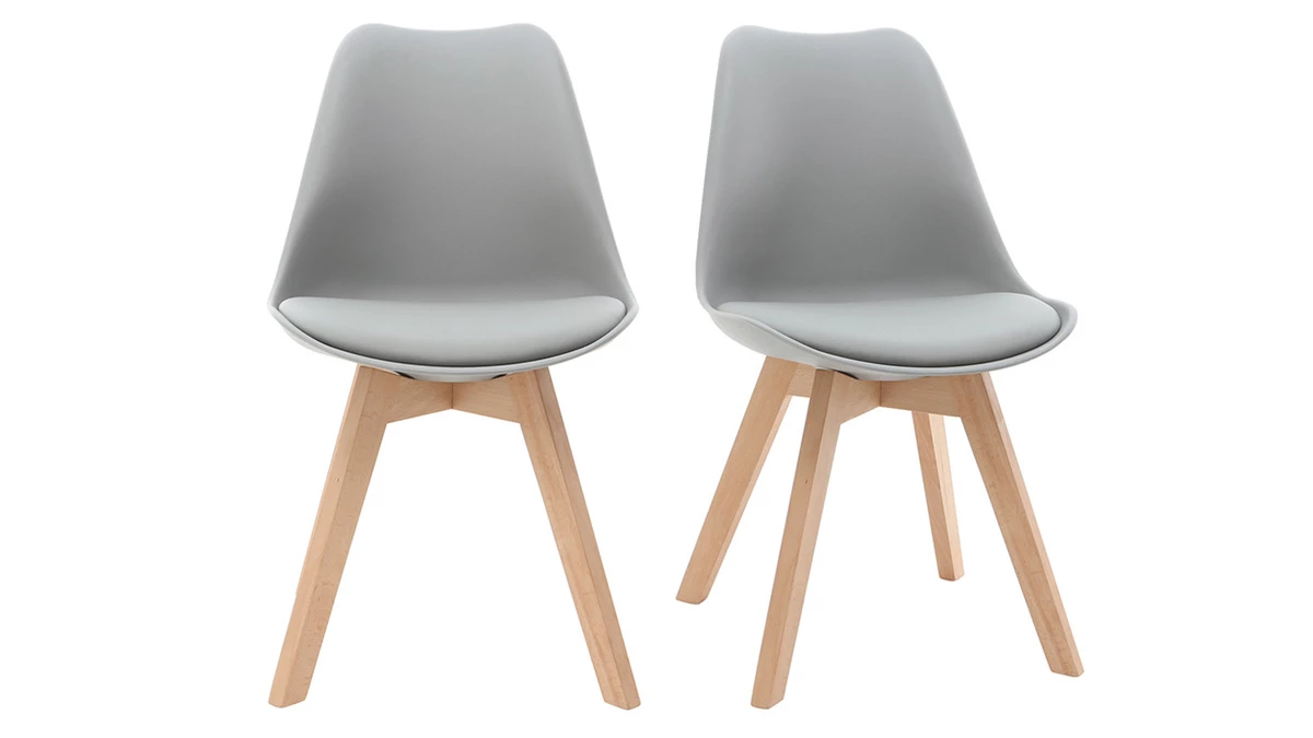 Chaises Design Gris Et Bois Clair Massif (lot De 2) PAULINE 3 Chaises Design Gris Et Bois Clair Massif (lot De 2) PAULINE