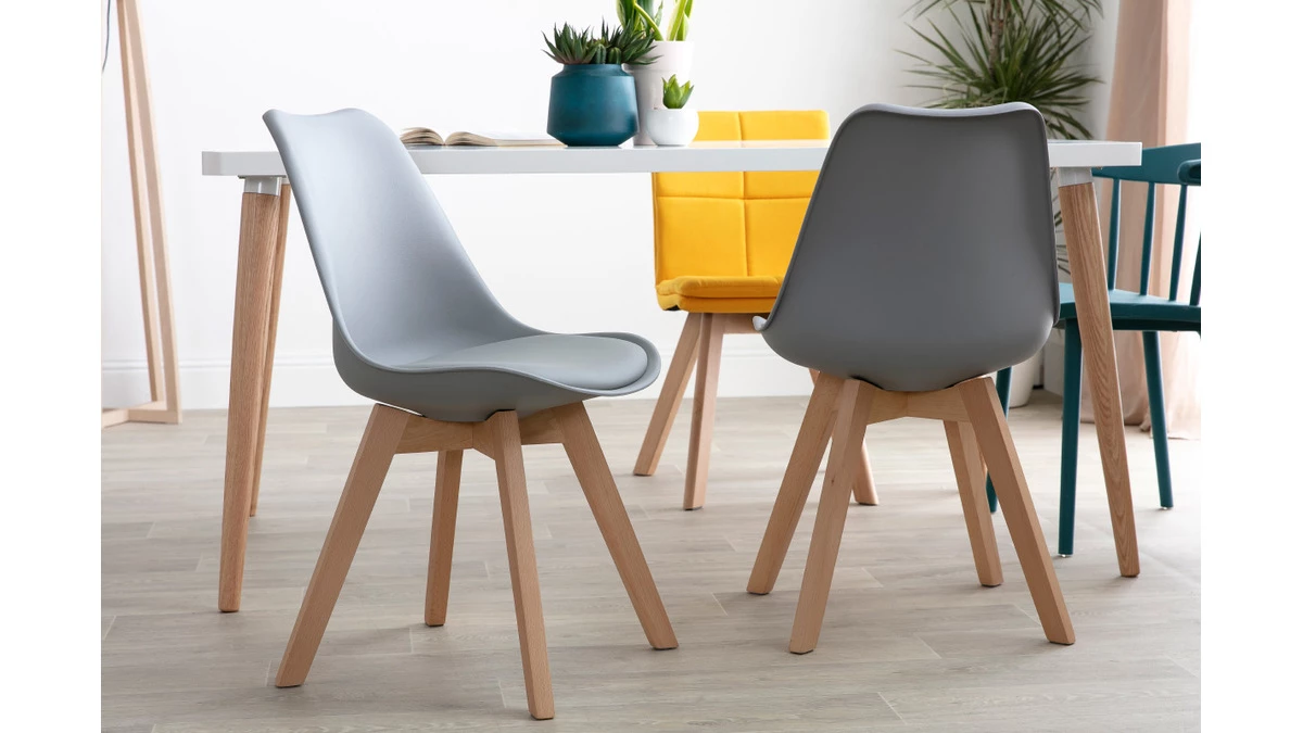 Chaises Design Gris Et Bois Clair Massif (lot De 2) PAULINE 10 Chaises Design Gris Et Bois Clair Massif (lot De 2) PAULINE – Image 8