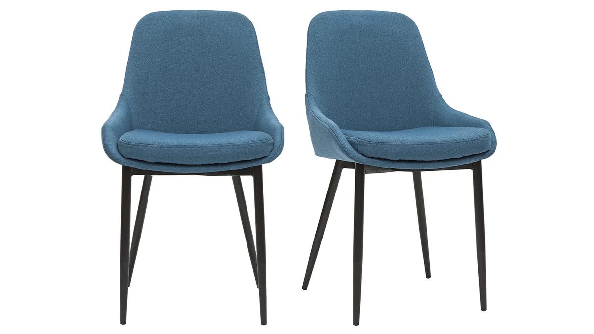 Chaises En Tissu Bleu Canard Et Métal Noir (lot De 2) HOLO 3 Chaises En Tissu Bleu Canard Et Métal Noir (lot De 2) HOLO
