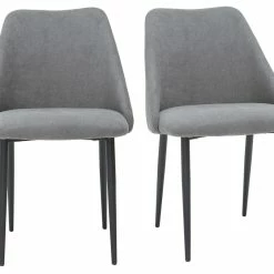 Chaises En Tissu Effet Velours Gris Et Métal Noir (lot De 2) ELLO