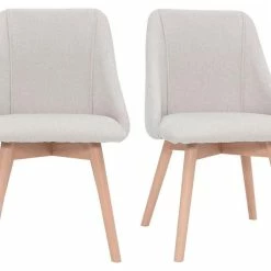 Chaises En Tissu Effet Velours Texturé Beige Et Bois Clair Massif (lot De 2) HIGGINS