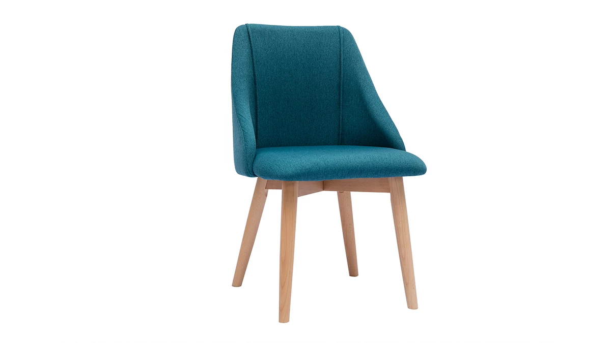 Chaises En Tissu Effet Velours Texturé Bleu Canard Et Bois Clair Massif (lot De 2) HIGGINS 5 Chaises En Tissu Effet Velours Texturé Bleu Canard Et Bois Clair Massif (lot De 2) HIGGINS – Image 3