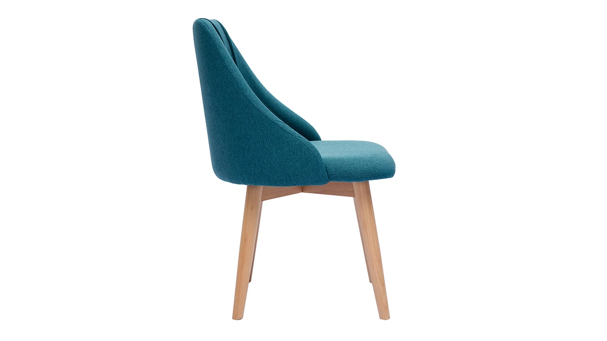 Chaises En Tissu Effet Velours Texturé Bleu Canard Et Bois Clair Massif (lot De 2) HIGGINS 6 Chaises En Tissu Effet Velours Texturé Bleu Canard Et Bois Clair Massif (lot De 2) HIGGINS – Image 4