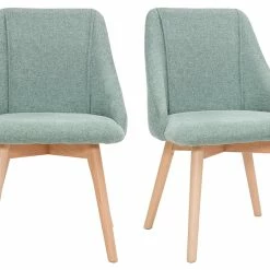 Chaises En Tissu Effet Velours Texturé Vert Céladon Et Bois Clair Massif (lot De 2) HIGGINS