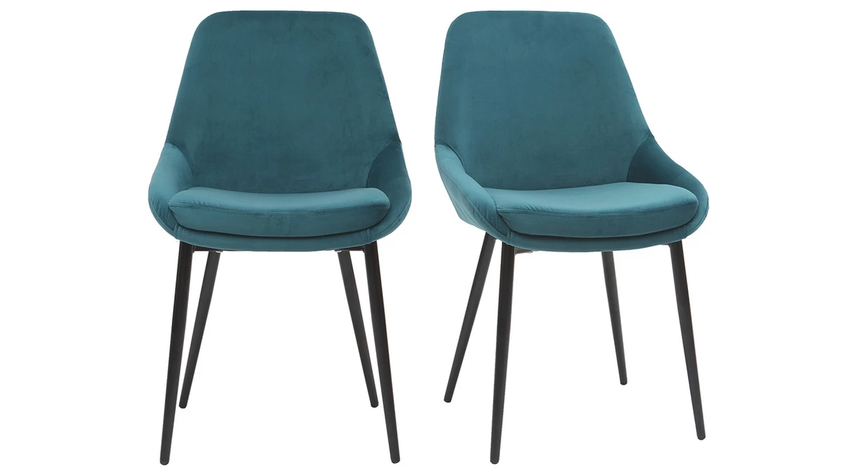Chaises En Tissu Velours Bleu Pétrole Et Métal Noir (lot De 2) HOLO - Miliboo & Stéphane Plaza 3 Chaises En Tissu Velours Bleu Pétrole Et Métal Noir (lot De 2) HOLO - Miliboo & Stéphane Plaza