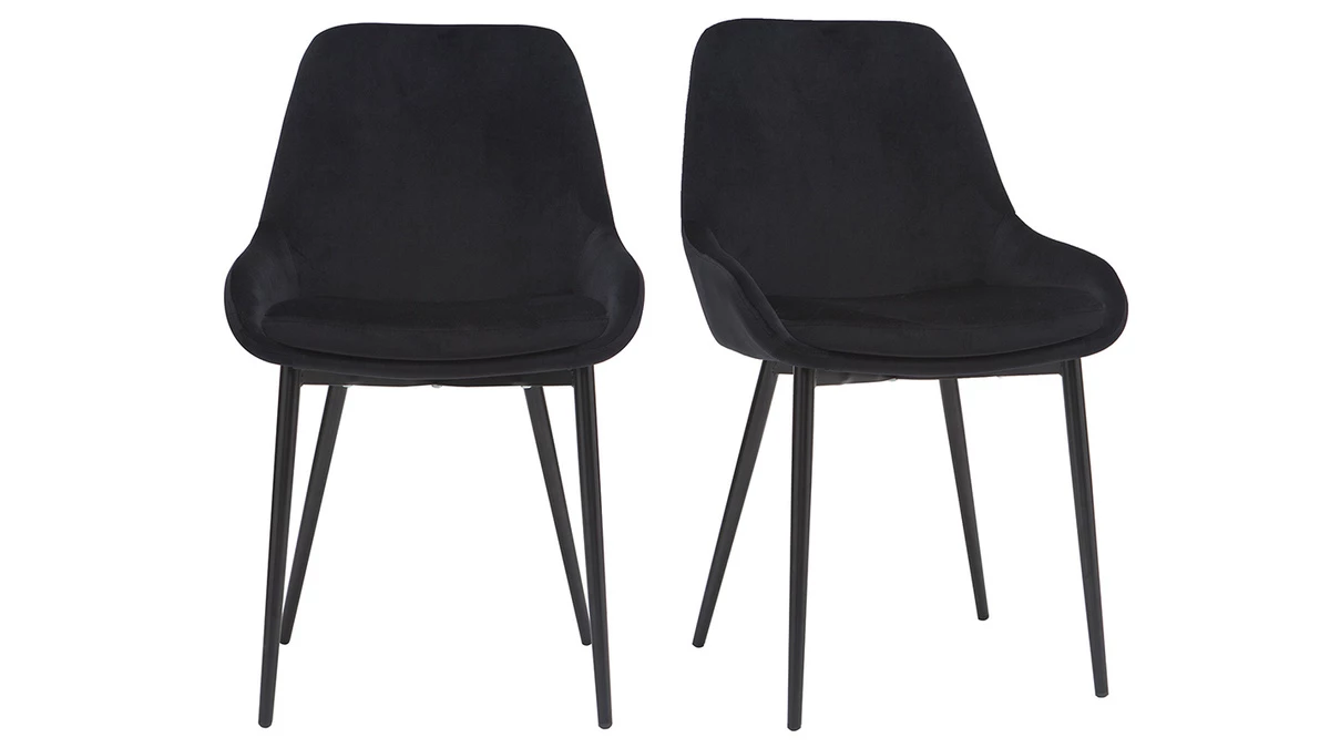 Chaises En Tissu Velours Noir Et Métal Noir (lot De 2) HOLO 3 Chaises En Tissu Velours Noir Et Métal Noir (lot De 2) HOLO