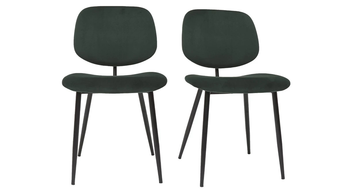 Chaises En Tissu Velours Vert Et Métal Noir (lot De 2) TOBIAS 3 Chaises En Tissu Velours Vert Et Métal Noir (lot De 2) TOBIAS