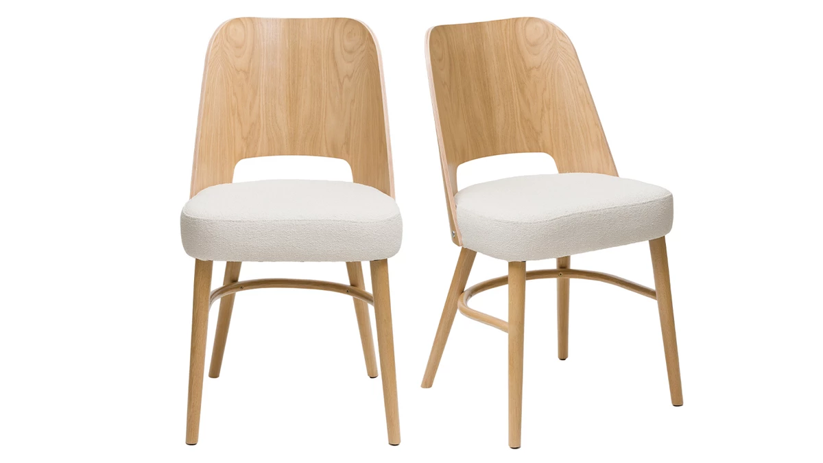 Chaises Scandinaves Bois Chêne Et Tissu Effet Laine Bouclée écru (lot De 2) EDITO 3 Chaises Scandinaves Bois Chêne Et Tissu Effet Laine Bouclée écru (lot De 2) EDITO