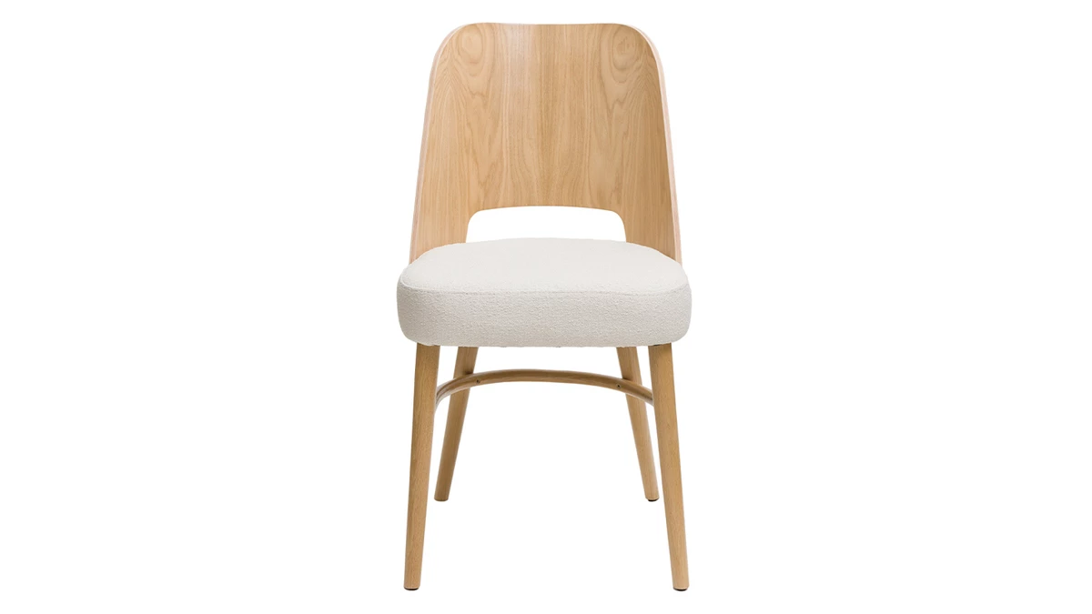 Chaises Scandinaves Bois Chêne Et Tissu Effet Laine Bouclée écru (lot De 2) EDITO 4 Chaises Scandinaves Bois Chêne Et Tissu Effet Laine Bouclée écru (lot De 2) EDITO – Image 2