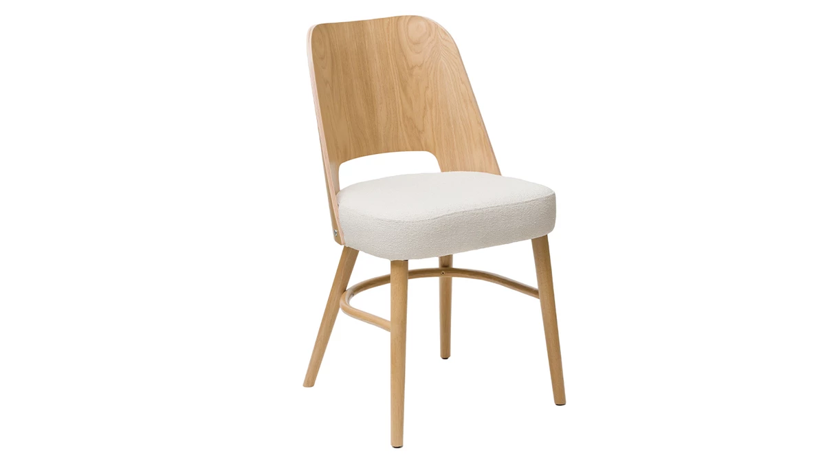Chaises Scandinaves Bois Chêne Et Tissu Effet Laine Bouclée écru (lot De 2) EDITO 5 Chaises Scandinaves Bois Chêne Et Tissu Effet Laine Bouclée écru (lot De 2) EDITO – Image 3