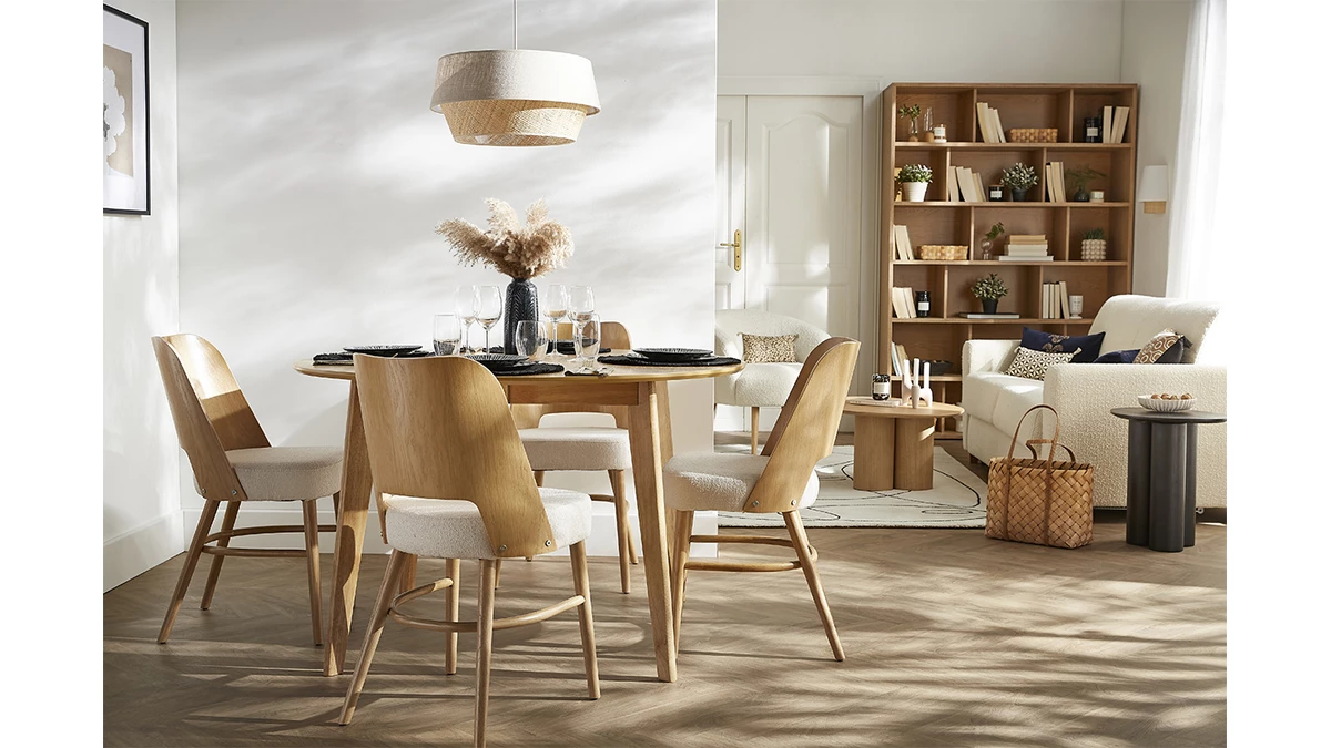 Chaises Scandinaves Bois Chêne Et Tissu Effet Laine Bouclée écru (lot De 2) EDITO 8 Chaises Scandinaves Bois Chêne Et Tissu Effet Laine Bouclée écru (lot De 2) EDITO – Image 6