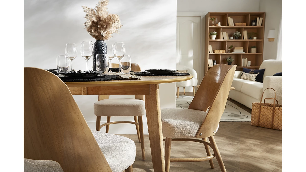 Chaises Scandinaves Bois Chêne Et Tissu Effet Laine Bouclée écru (lot De 2) EDITO 9 Chaises Scandinaves Bois Chêne Et Tissu Effet Laine Bouclée écru (lot De 2) EDITO – Image 7