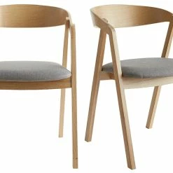 Chaises Scandinaves En Bois Clair Chêne Massif Et Tissu Gris (lot De 2) LOVA