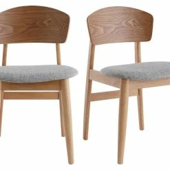 Chaises Scandinaves En Bois Clair Et Tissu Gris Clair (lot De 2) ELION