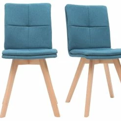 Chaises Scandinaves En Tissu Bleu Et Bois Clair Massif (lot De 2) THEA