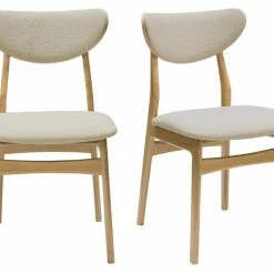 Chaises Scandinaves En Tissu Effet Laine Bouclée Beige Et Bois Clair Chêne Massif (lot De 2) MAYA