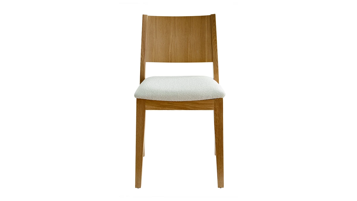 Chaises Scandinaves En Tissu Effet Laine Bouclée écru Et Bois Clair Chêne (lot De 2) MELVIL 4 Chaises Scandinaves En Tissu Effet Laine Bouclée écru Et Bois Clair Chêne (lot De 2) MELVIL – Image 2