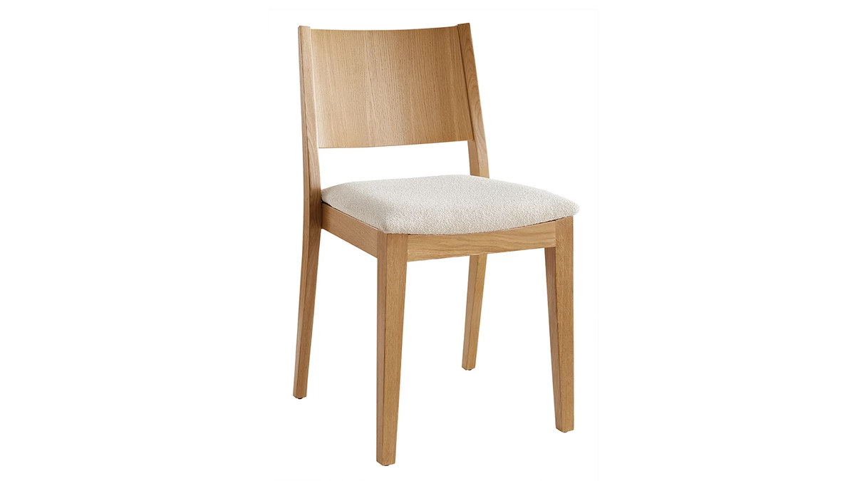 Chaises Scandinaves En Tissu Effet Laine Bouclée écru Et Bois Clair Chêne (lot De 2) MELVIL 5 Chaises Scandinaves En Tissu Effet Laine Bouclée écru Et Bois Clair Chêne (lot De 2) MELVIL – Image 3