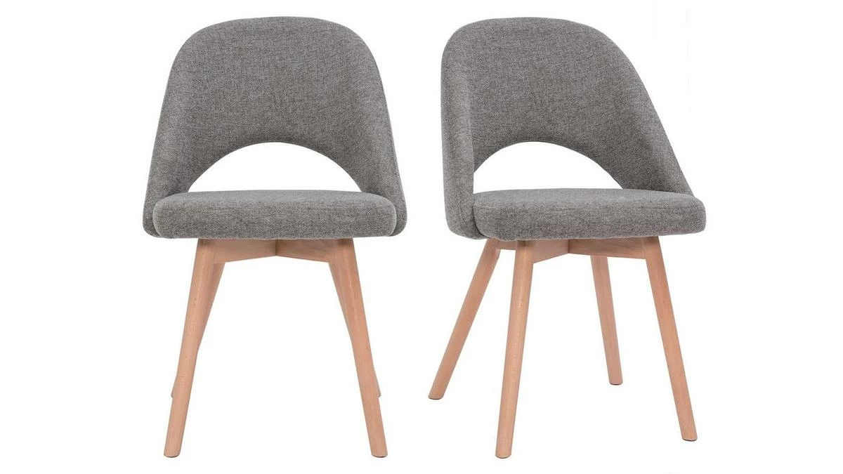 Chaises Scandinaves En Tissu Effet Velours Texturé Gris Et Bois Clair Massif (lot De 2) COSETTE 3 Chaises Scandinaves En Tissu Effet Velours Texturé Gris Et Bois Clair Massif (lot De 2) COSETTE