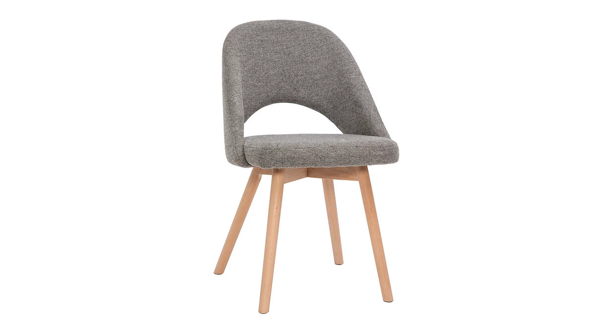Chaises Scandinaves En Tissu Effet Velours Texturé Gris Et Bois Clair Massif (lot De 2) COSETTE 5 Chaises Scandinaves En Tissu Effet Velours Texturé Gris Et Bois Clair Massif (lot De 2) COSETTE – Image 3
