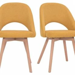 Chaises Scandinaves En Tissu Effet Velours Texturé Jaune Moutarde Et Bois Clair Massif (lot De 2) COSETTE