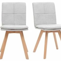 Chaises Scandinaves En Tissu Gris Clair Et Bois Clair Massif (lot De 2) THEA