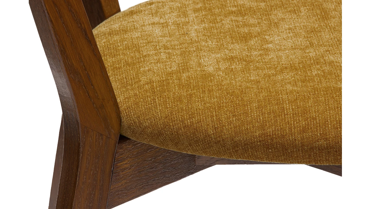 Chaises Vintage Bois Foncé Chêne Et Tissu Effet Velours Jaune Moutarde (lot De 2) DOVE 8 Chaises Vintage Bois Foncé Chêne Et Tissu Effet Velours Jaune Moutarde (lot De 2) DOVE – Image 6