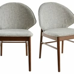Chaises Vintage En Tissu Gris Clair Et Bois Foncé (lot De 2) SPIKE