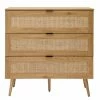 Commode En Bois Clair, Cannage De Rotin Et Métal Noir 3 Tiroirs L100 Cm MANILLE