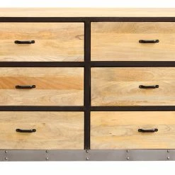 Commode Industrielle En Bois Manguier Massif Et Métal Noir 6 Tiroirs L130 Cm INDUSTRIA