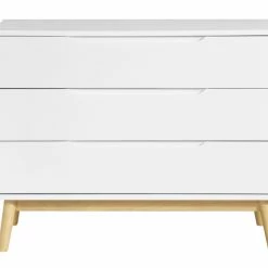 Commode Scandinave 3 Tiroirs Blanc Et Bois L90 Cm FELIX