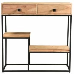 Console Avec Rangements En Bois Massif Et Métal 2 Tiroirs L80 Cm GRENELLE