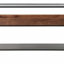 Console En Métal Noir Avec Plateau Verre Et Casier Bois Massif L100 Cm HAORA