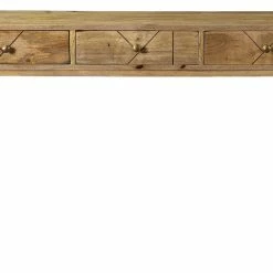 Console Gravée En Bois Manguier Massif Et Métal Doré 3 Tiroirs L120 Cm LINIUM