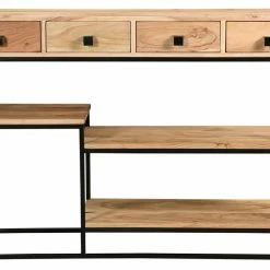 Console Industrielle Avec Rangements En Bois Massif Et Métal Noir 4 Tiroirs L115 Cm GRENELLE