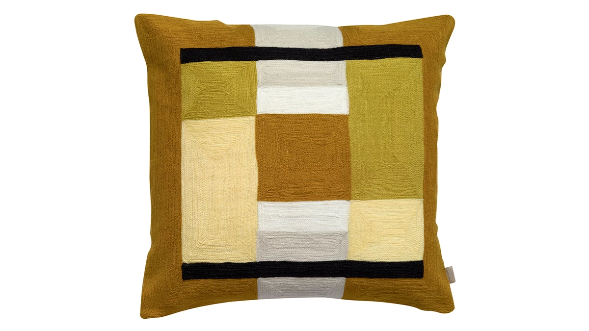 Coussin à Motifs Brodé Jaune 45 X 45 Cm KUBY 3 Coussin à Motifs Brodé Jaune 45 X 45 Cm KUBY