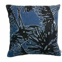 Coussin Brodé Bleu En Coton Motif Végétal (45 X 45 Cm) NATURA