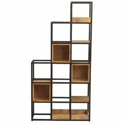 Etagère Séparateur D'espace En Bois Manguier Massif Et Métal Noir L90cm FINLEY
