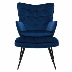 Fauteuil Avec Repose-pieds Design En Tissu Velours Bleu Foncé Et Métal Noir MOOD - Miliboo & Stéphane Plaza